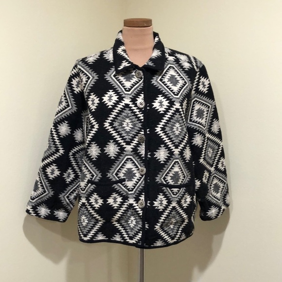 Vintage Jane Ashley Blazer Size 14 Black Tribal Southwest Pattern - Picture 2 of 12